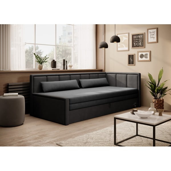 Tamno siva sklopiva/s prostorom za odlaganje sofa od šenila 214 cm Fulgeo – ELTAP-image-1