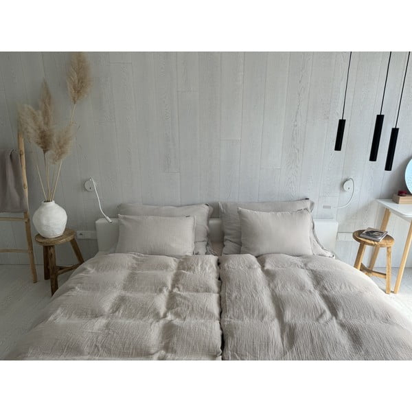 Bež posteljina za bračni krevet od muslina 200x200 cm Plain Muslin – Butter Kings-image-1