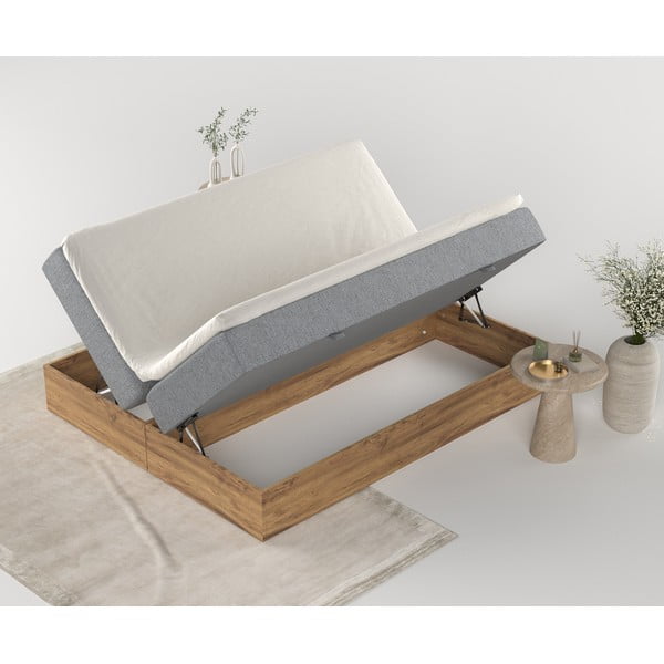 Sivi/u prirodnoj boji boxspring krevet s prostorom za pohranu 200x200 cm Faro – Maison de Rêve-image-2