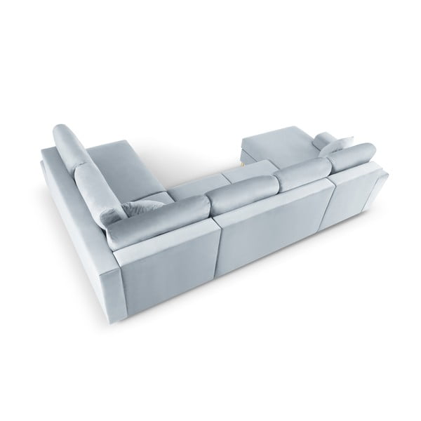 Svijetlo plava baršunasti sklopiva/s prostorom za odlaganje kutna garnitura (s desnim kutom/u obliku slova "U") Kyoto – Cosmopolitan Design-image-4