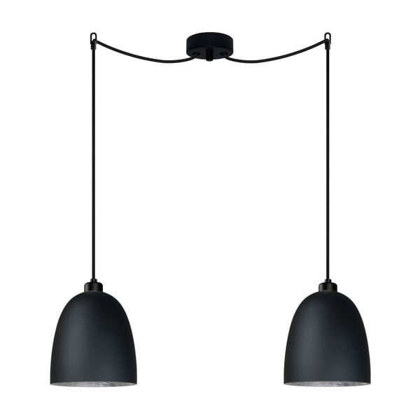 Crna dvostruka stropna svjetiljka s detaljima u srebrnoj boji Sotto Luce AWA Elementary 2S