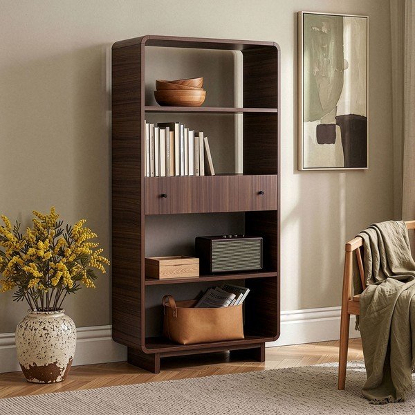 Biblioteka u dekoru oraha u tamnoj prirodnoj boji 78x153x34 cm Senza – Nordure-image-2