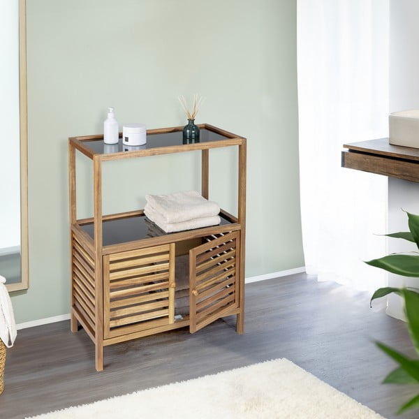 Crni/u prirodnoj boji nizak kupaonski ormarić od masivnog bagrema 67,5x86 cm Fondi – Wenko-image-1