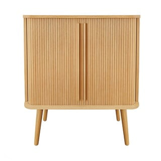 Visoka komoda u dekoru hrasta s kliznim vratima u prirodnoj boji 83x95 cm Rove – Woodman