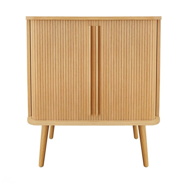 Visoka komoda u dekoru hrasta s kliznim vratima u prirodnoj boji 83x95 cm Rove – Woodman