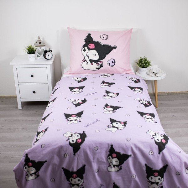 Ružičasta pamučna dječja posteljina za krevet za jednu osobu 140x200 cm Hello Kitty "Kuromi" – Jerry Fabrics-image-2