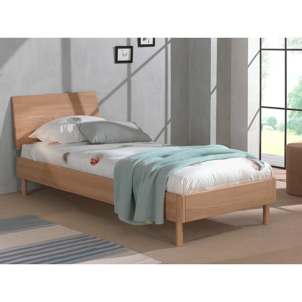 Krevet od punog hrasta s podnicom 90x200 cm u prirodnoj boji Forrest – Vipack-image-1