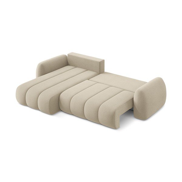 Svjetlo smeđa sklopiva/s prostorom za pohranu kutna garnitura od bouclé tkanine (s lijevim kutom/s ležaljkom) Pele – Makamii-image-4