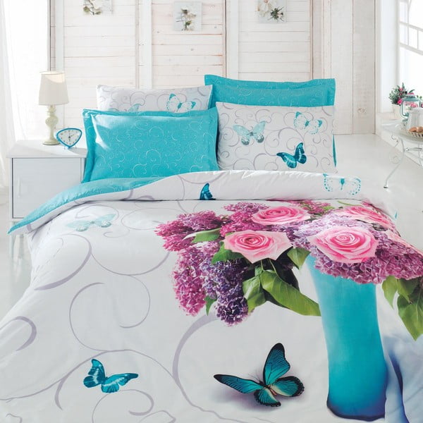 Pamučna posteljina s posteljinom za bračni krevet Meri, 200 x 220 cm