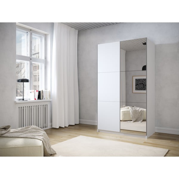 Bijeli ormar s ogledalom i kliznim vratima 122x215 cm Lisburn - Cosmopolitan Design-image-1