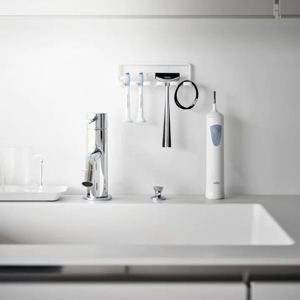 Bijeli metalni samoljepljiv držač za četkice za zube Film Hook – YAMAZAKI-image-1