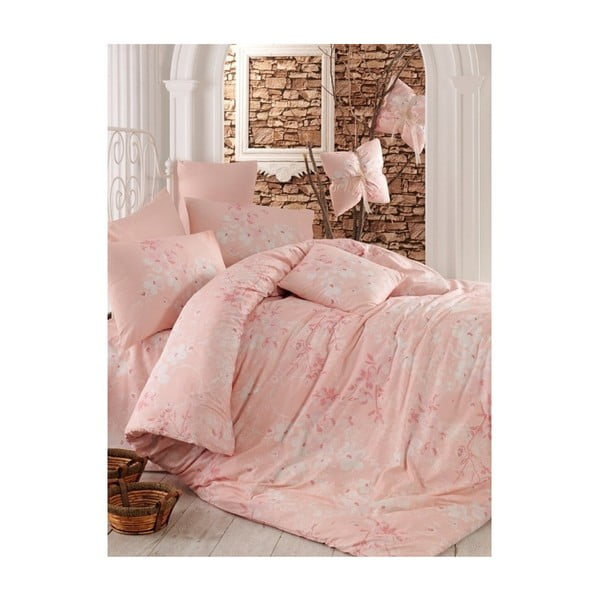 Ružičasta posteljina za bračni krevet Elena, 200 x 220 cm