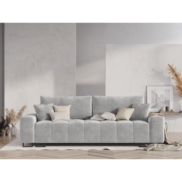 Svijetlo siva baršunasti sklopiva/s prostorom za odlaganje sofa 250 cm Wicklow – Cosmopolitan Design-image-1