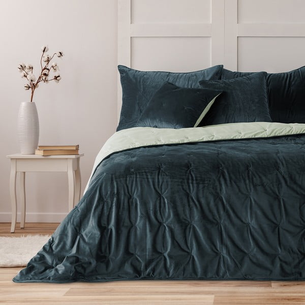 Tamnozeleni baršunasti prekrivač za krevet za jednu osobu DecoKing Daisy, 210 x 170 cm