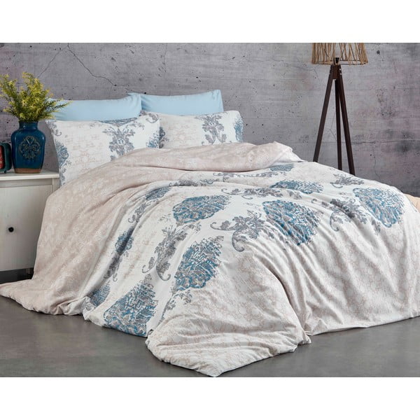 Plavo-bež pamučna posteljina za krevet za jednu osobu 140x200 cm Daisy – Mijolnir