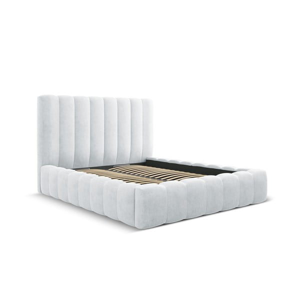 Svijetlo sivi tapecirani bračni krevet s prostorom za pohranu s podnicom 200x200 cm Kelp – Micadoni Home