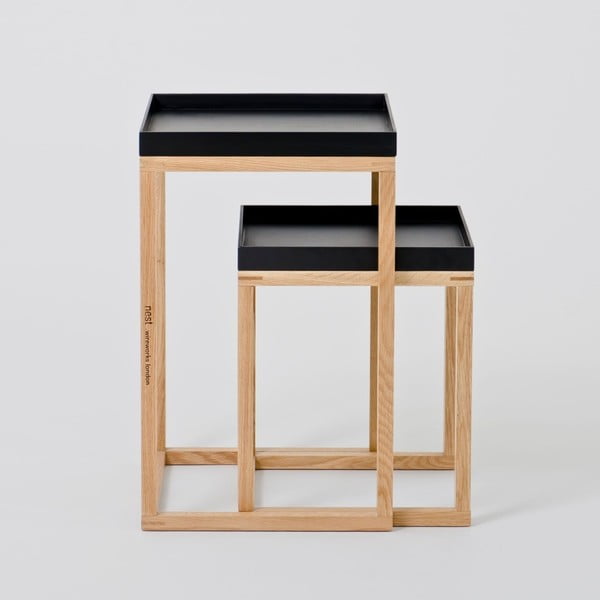 2 stolića od hrastovog drva s crnom daskom Wireworks Oak-image-2