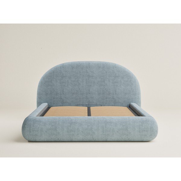 Svijetlo plavi tapecirani bračni krevet s prostorom za odlaganje s podnicom 180x200 cm Maumere – Maison de Rêve-image-1