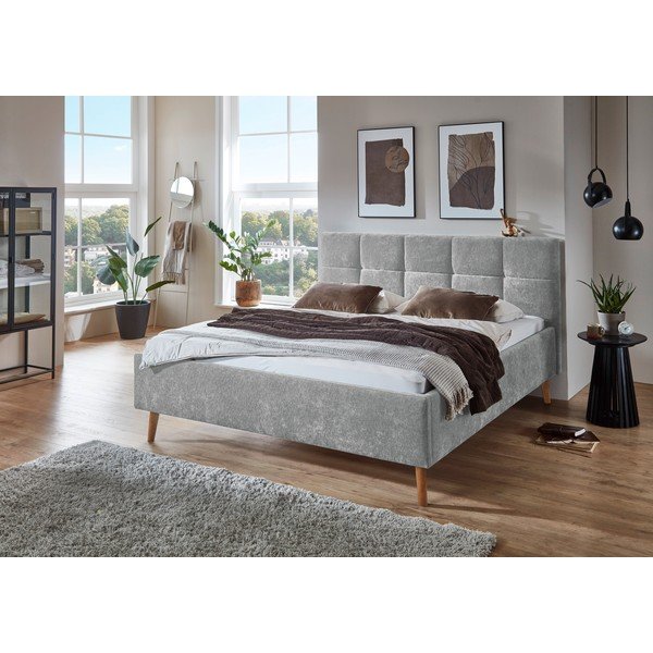 Sivi tapecirani bračni krevet s prostorom za odlaganje s podnicom 180x200 cm Nova – Meise Möbel-image-1
