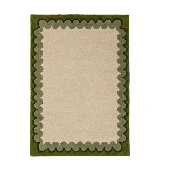 Zeleni/u prirodnoj boji ručno rađen vunen tepih 140x200 cm Wiggle Wool – Flair Rugs