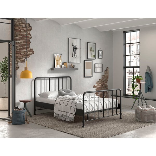 Crni metalni krevet s podnicom 140x200 cm BRONXX – Vipack-image-1