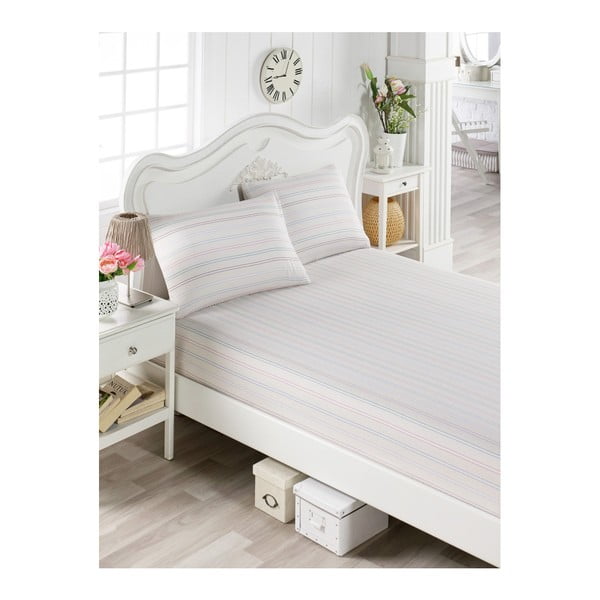 Set pamučnih svijetlo krem plahti i 2 jastučnice za krevet za jednu osobu Mulena Mura, 100 x 200 cm