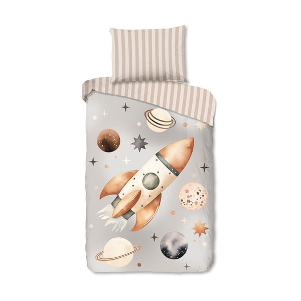 Sivo-bež pamučna dječja posteljina za krevet za jednu osobu 140x200 cm Explore – Good Morning