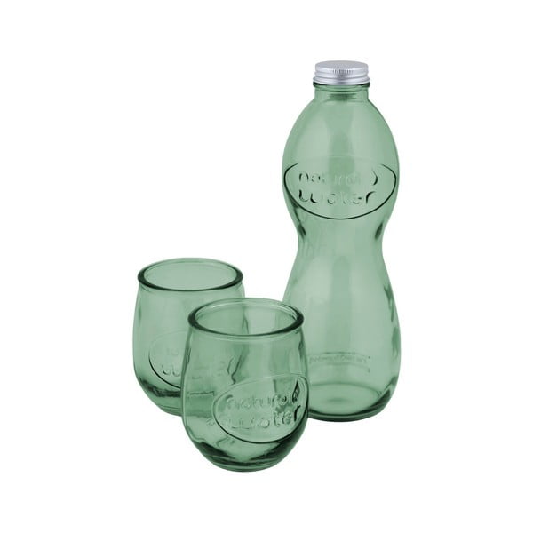 Svjetlozelena boca za vodu i 2 čaše od recikliranog stakla Ego Dekor Water