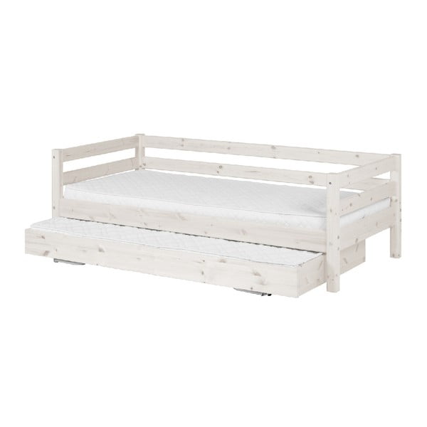 Bijeli dječji krevet od borovine s krevetom na izvlačenje Flexa Classic, 90 x 200 cm
