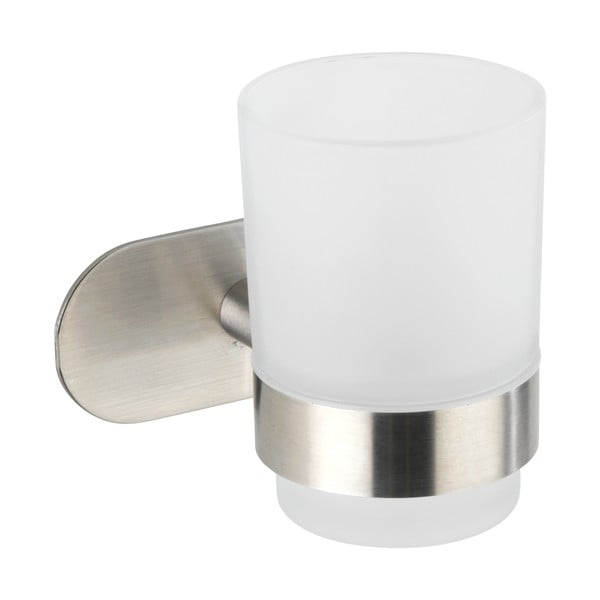Bijela zidna čaša za četkice za zube s mat držačem od nehrđajućeg čelika Wenko Uno Bosio Turbo-Loc®