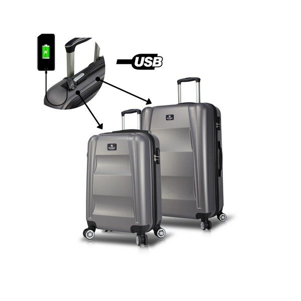 Set od 2 siva putna kovčega na kotačima s USB priključcima My Valice LASSO Cabin &amp; Medium-image-2