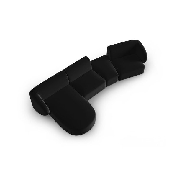 Crna baršunasti kutna garnitura (s lijevim kutom/s ležaljkom) Paolo – Milo Casa-image-1