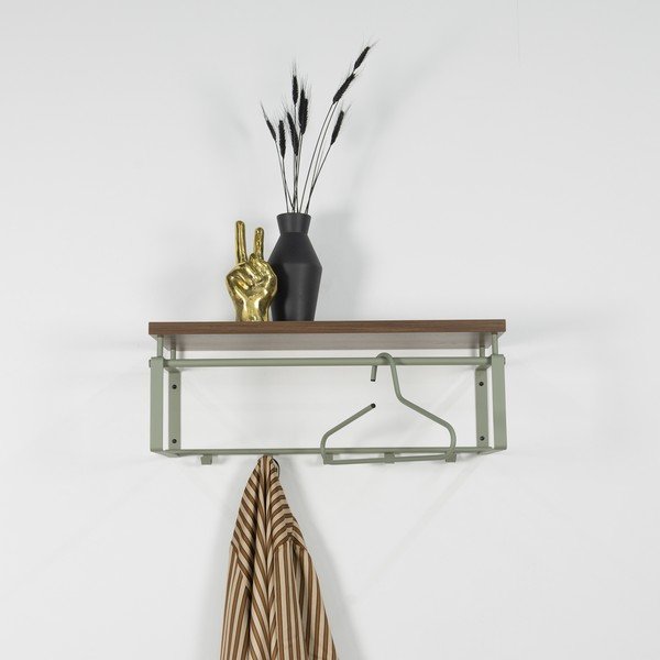 Smeđa/prljavo zelena metalna zidna vješalica s policom 70 cm Rex – Spinder Design-image-1