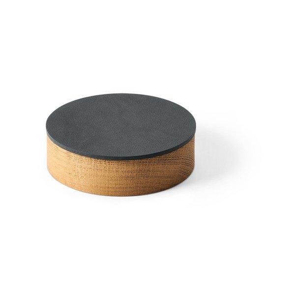 Antracitno siva/u prirodnoj boji drvena/od eko kože kutija za pohranu s poklopcem/dekorativna ø 11x3,5 cm Circle Nupo – LIND DNA