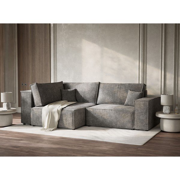 Siva sklopiva/s prostorom za odlaganje kutna garnitura od šenila (s lijevim kutom/u obliku slova L) Tonga – Maison de Rêve-image-4