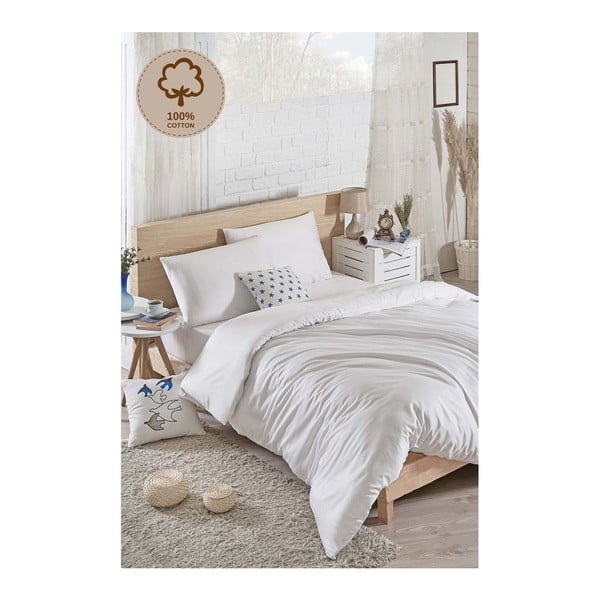 Pamučni set posteljine za bračni krevet Clean White, 200 x 220 cm