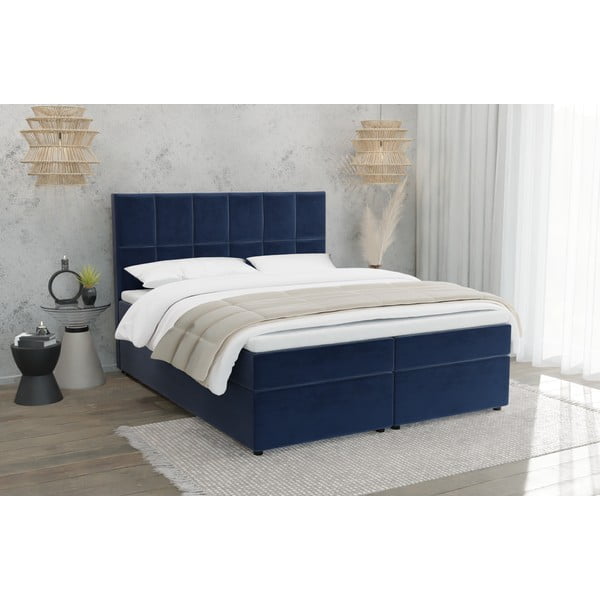 Tamno plavi boxspring krevet s prostorom za odlaganje 160x200 cm Flip – Ropez-image-1