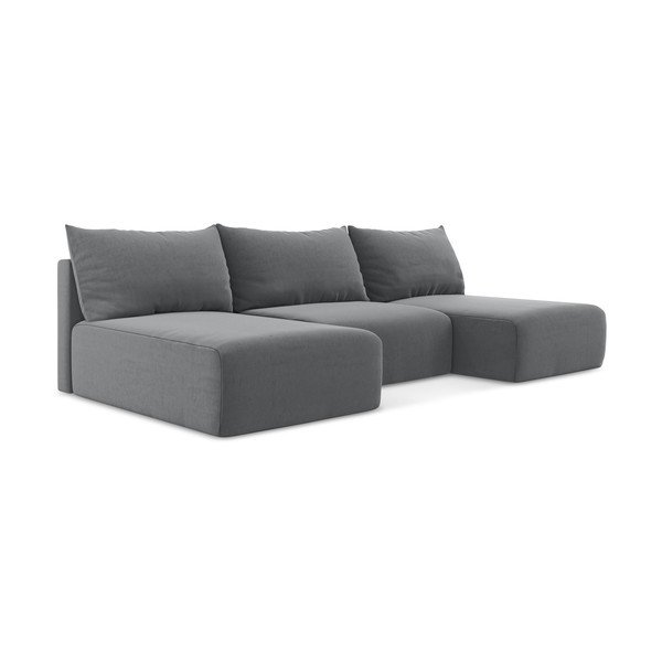 Siva baršunasti sklopiva/s prostorom za odlaganje kutna garnitura (u obliku slova "U") Kalena – Makamii-image-2