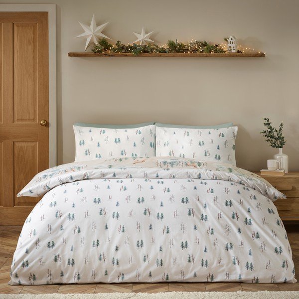 Flanelska posteljina za krevet za jednu osobu u prirodnoj boji 135x200 cm Brushed Christmas Deer – Catherine Lansfield-image-1