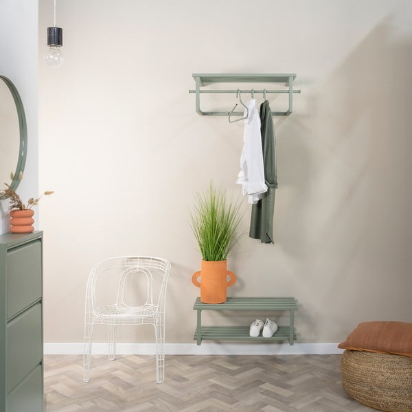 Prljavo zelena metalna zidna vješalica s policom 76 cm Marco – Spinder Design-image-1