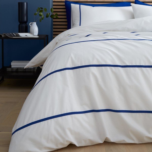 Bijela/plava pamučna posteljina za krevet za jednu osobu 135x200 cm Herringbone Trim Stripe – Content by Terence Conran-image-1