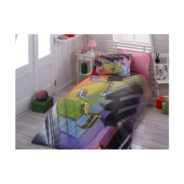 Posteljina od pamučnog poplina s plahtom za krevet za jednu osobu Melody, 160 x 220 cm