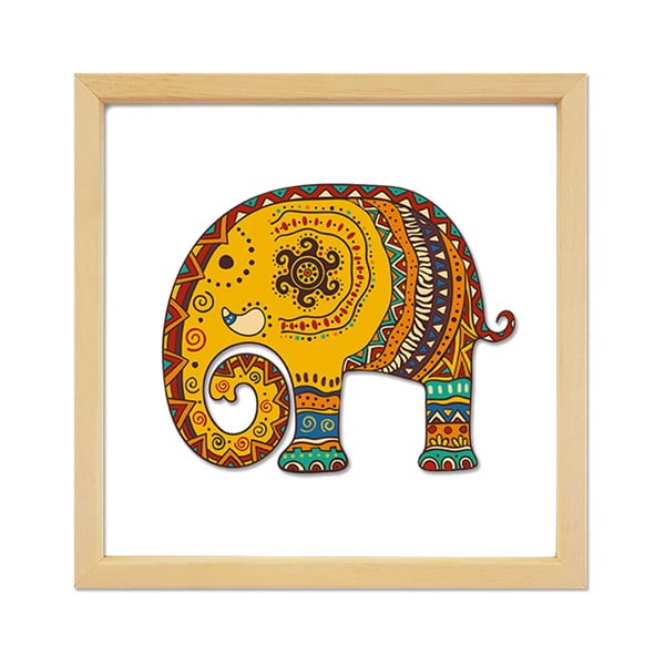 Staklena slika u drvenom okviru Vavien Artwork Elephant, 32 x 32 cm