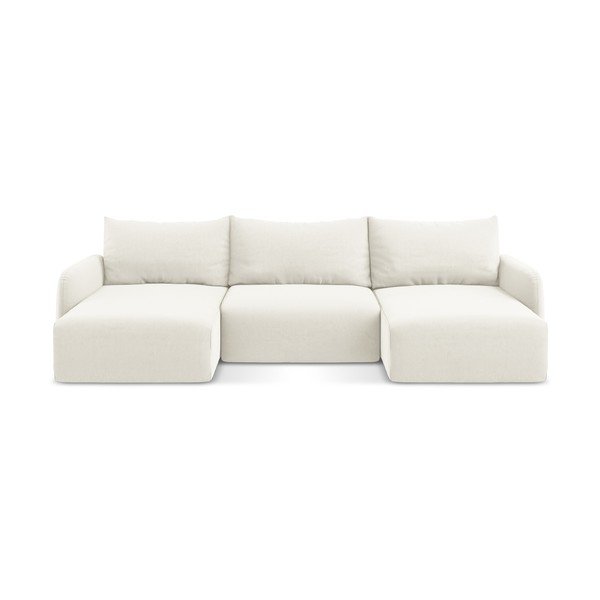 Krem baršunasti sklopiva/s prostorom za odlaganje kutna garnitura (u obliku slova "U") Kalena – Makamii