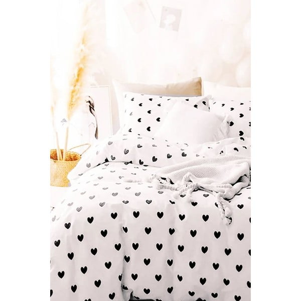 Bijela posteljina za krevet za jednu osobu/za produženi krevet od renforce pamuka s uključenom plahtom/3-dijelna 160x220 cm Mini Hearts – Mila Home