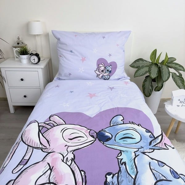 Pamučna dječja posteljina za krevet za jednu osobu 140x200 cm  Lilo and Stitch "Heart" – Jerry Fabrics-image-3