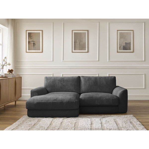 Crna kutna garnitura od šenila (s lijevim kutom/s ležaljkom) Leonore – Bobochic Paris-image-1