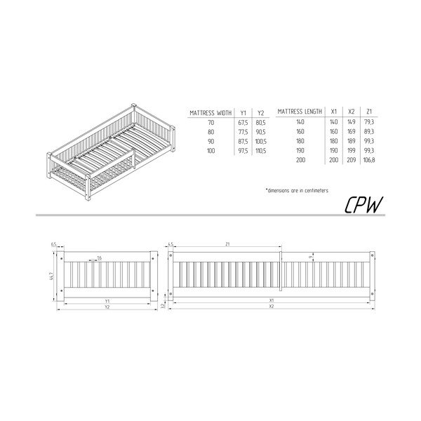 Dječji krevet od masivnog bora 80x200 cm u prirodnoj boji Mila CPW – Adeko-image-3