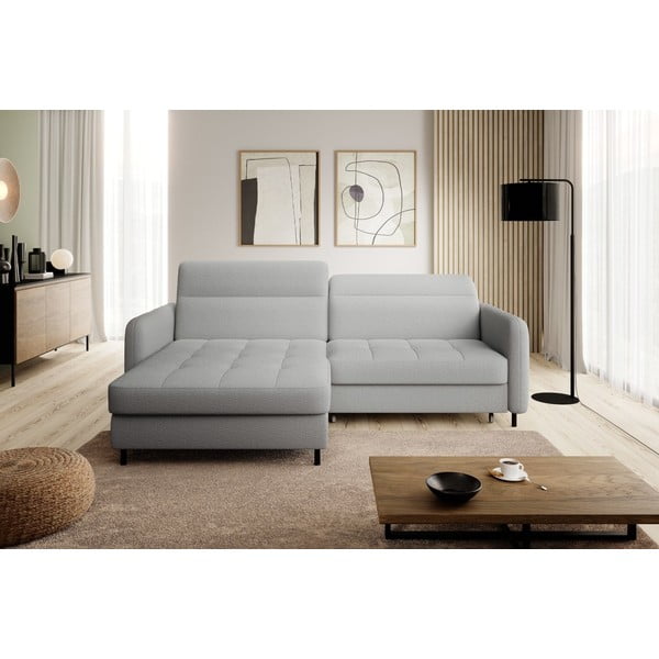 Siva sklopiva/s prostorom za odlaganje kutna garnitura od bouclé tkanine (s lijevim kutom/s ležaljkom) Gomsi – ELTAP-image-3