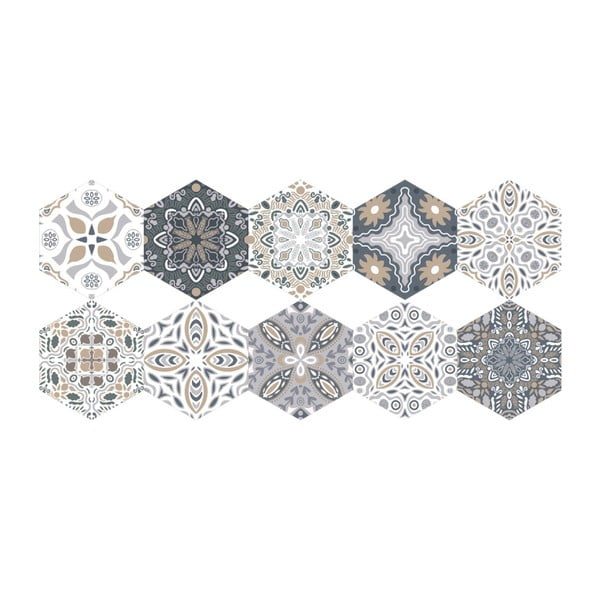 Set od 10 podnih samoljepljivih naljepnica Ambiance Floor Stickers Hexagons Emilana, 40 x 90 cm